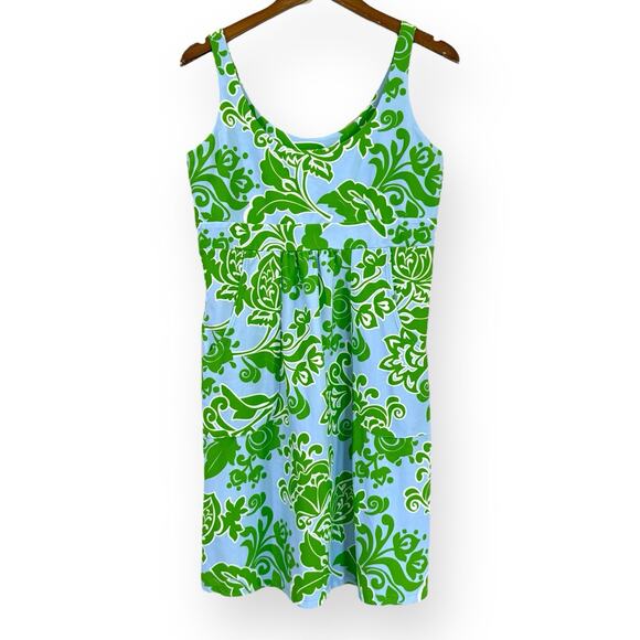 Jude Connally Etched Floral Blue/Green Nylon Spandex Dress Sleeveless Pockets M - Picture 1 of 9